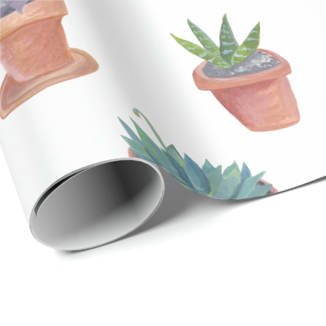 Succulents et cactus sur emballage cadeau arrière  (Coin rond)
