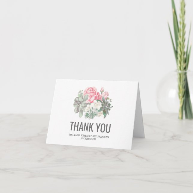 Succulents et Fleurs roses Merci Mariage (Devant)