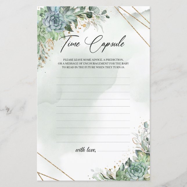 Succulents eucalyptus gold frame Time Kapsel (Vorderseite)