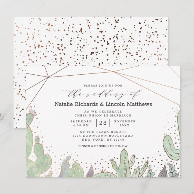 Succulents Geometric Terrarium Cactus Wedding Einladung (Vorne/Hinten)