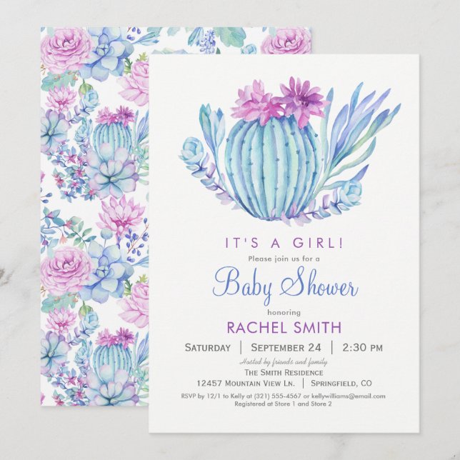 Succulents Girl Baby Shower Einladung (Vorne/Hinten)