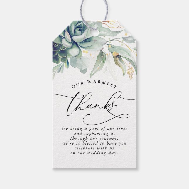 Succulents Gold Greenerity Blätter Hochzeit Vielen Geschenkanhänger (Vorderseite)
