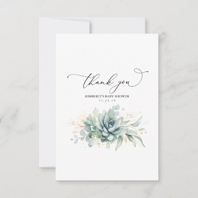 Succulents Gold Greenery Baby shower Merci (Devant)