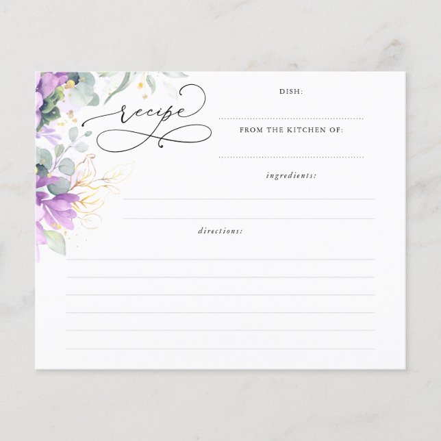 Succulents Gold Greenery Brautparty Rezept Card (Vorderseite)