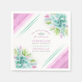 Succulents green rosa Aquarellfarben Custom Hochze Serviette