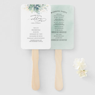 Succulents Green Wedding Program Hand Fan Fächer