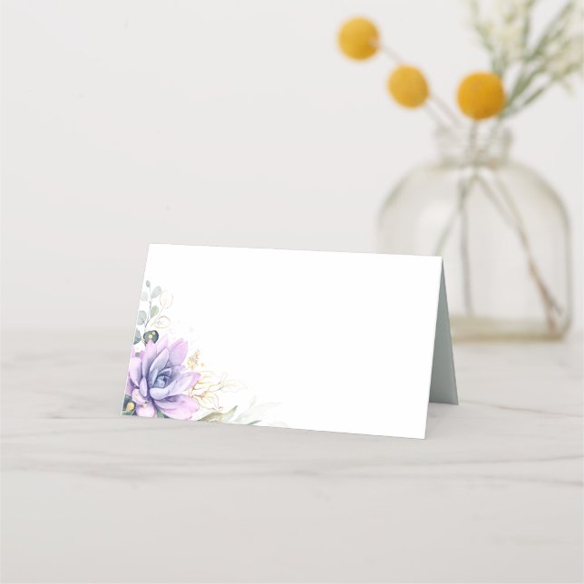 Succulents Greenerge Gold Blätter Hochzeit Platzka Platzkarte (Vorderseite)