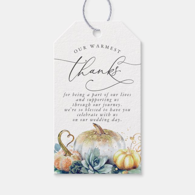 Succulents Greenery and Gold Pumpkins fallen dank Geschenkanhänger (Vorderseite)