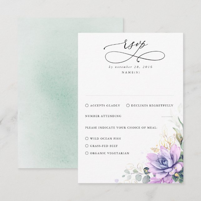 Succulents Greenery and Gold Wedding RSVP (Vorne/Hinten)