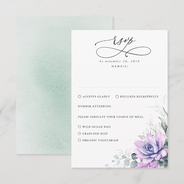 Succulents Greenery and Gold Wedding RSVP Karte (Vorne/Hinten)