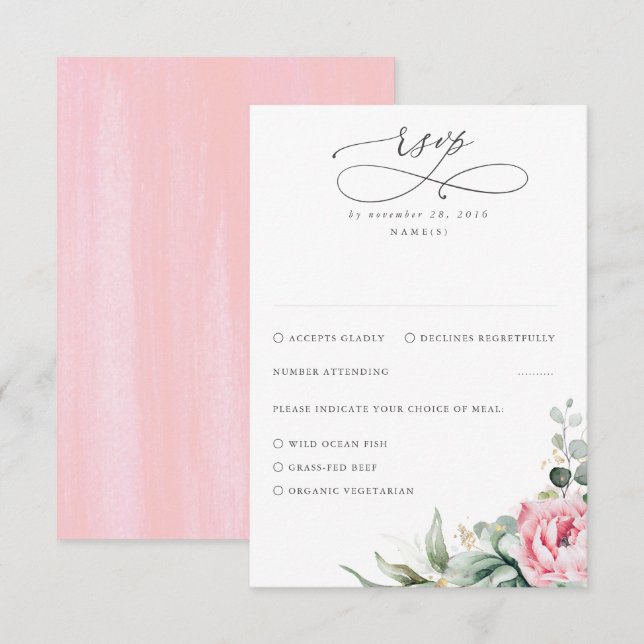Succulents Greenery and Pink Blume Hochzeit RSVP Karte (Vorne/Hinten)