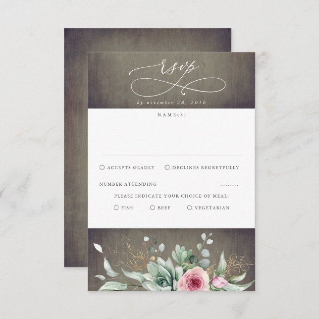 Succulents Greenery and Pink Blume Wedding RSVP (Vorne/Hinten)
