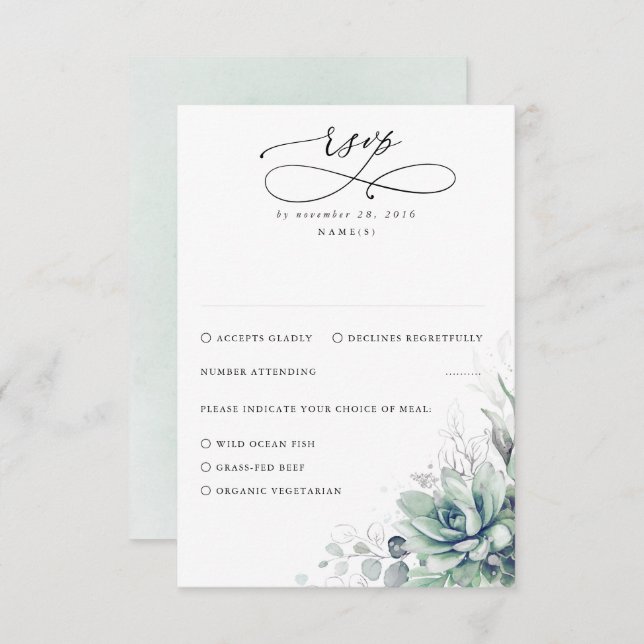 Succulents Greenery and Silver Wedding RSVP (Vorne/Hinten)
