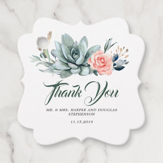 Succulents Greenery Blush Pink Blumenzange Geschenkanhänger (Vorderseite)