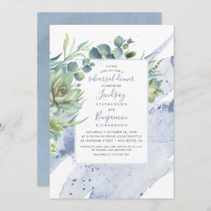 Succulents Greenery Dusty Blue Probe Dinner Einladung