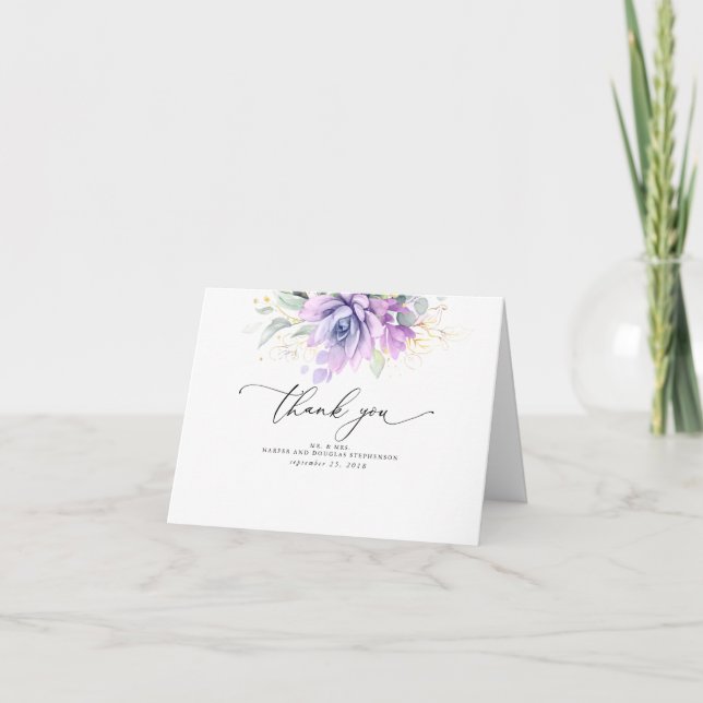 Succulents Greenery Elegant Boho Wedding Vielen Da Dankeskarte (Vorderseite)