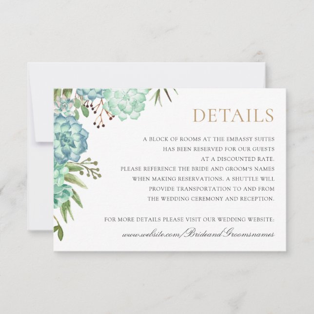 Succulents Greenery Geometric Frame Details Card Einladung (Vorderseite)