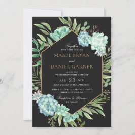 Succulents Greenery Geometric Gold Frame Wedding Einladung