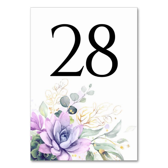 Succulents Greenery Lila Tischnummer Cards (Vorderseite)