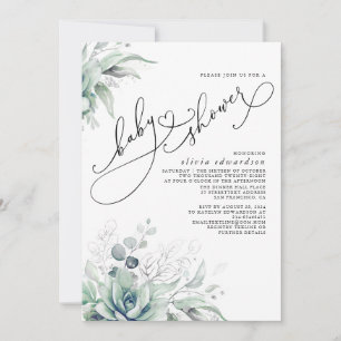 Succulents Greenery Niedlich Elegant Baby Shower I Einladung