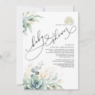 Succulents Greenery Niedlich Rainbow Baby Shower Einladung