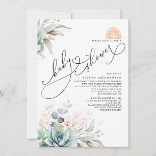 Succulents Greenery Niedlich Rainbow Baby Shower I Einladung