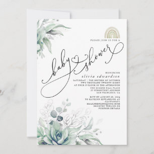 Succulents Greenery Niedlich Rainbow Baby Shower I Einladung