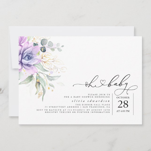 Succulents Greenery Oh Baby Dusche Einladung (Vorderseite)