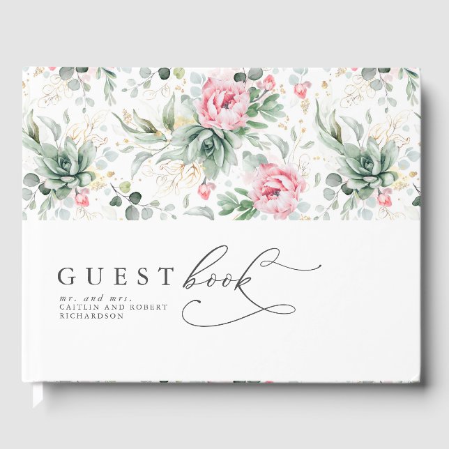 Succulents Greenery Pink Blume Boho Wedding Gästebuch (Vorderseite)