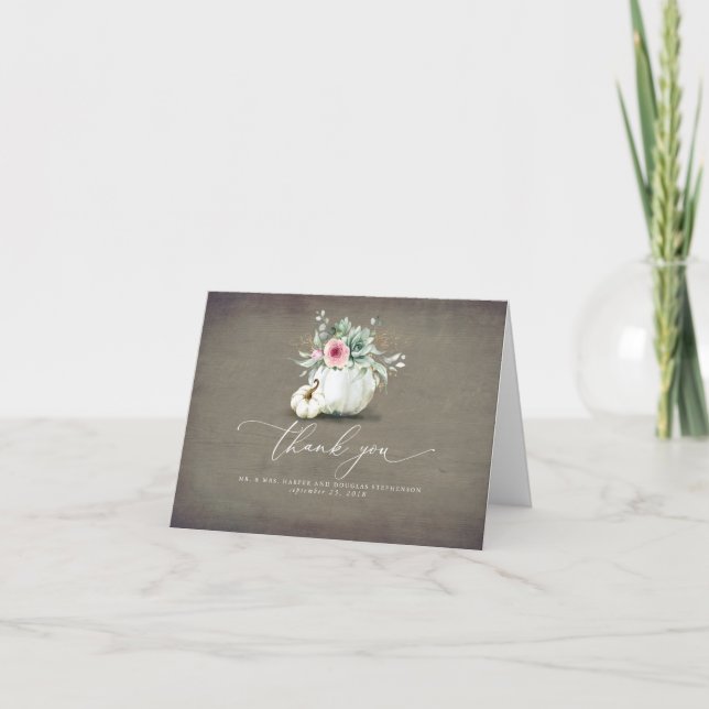 Succulents Greenery Pumpkins Wedding Vielen Dank Dankeskarte (Vorderseite)