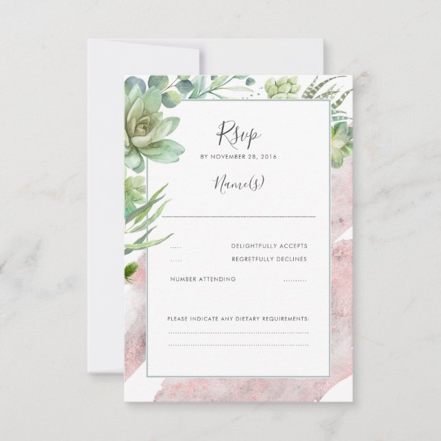 Succulents Greenery Rose Gold Modernes Wedding RSV RSVP Karte (Vorderseite)