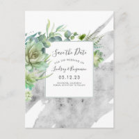Succulents Greenery Silver Spritzer Save the Date