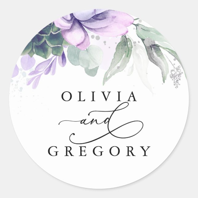 Succulents Greenery Wedding Classic Round Sticker (Vorderseite)