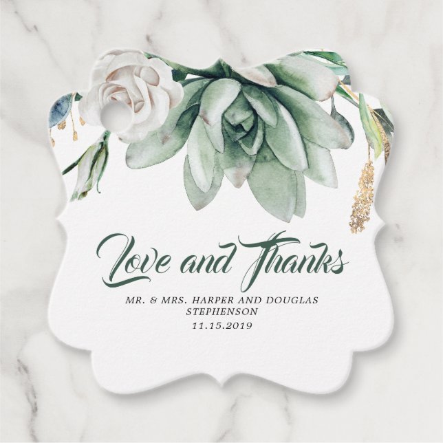 Succulents Greenery White Floral Wedding Geschenkanhänger (Vorderseite)