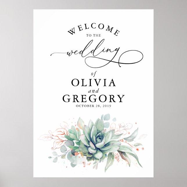 Succulents Grüne Wedding Welcome Poster (Vorne)