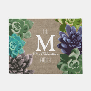Succulents-Imitat-Leinwand - Familienname Fußmatte