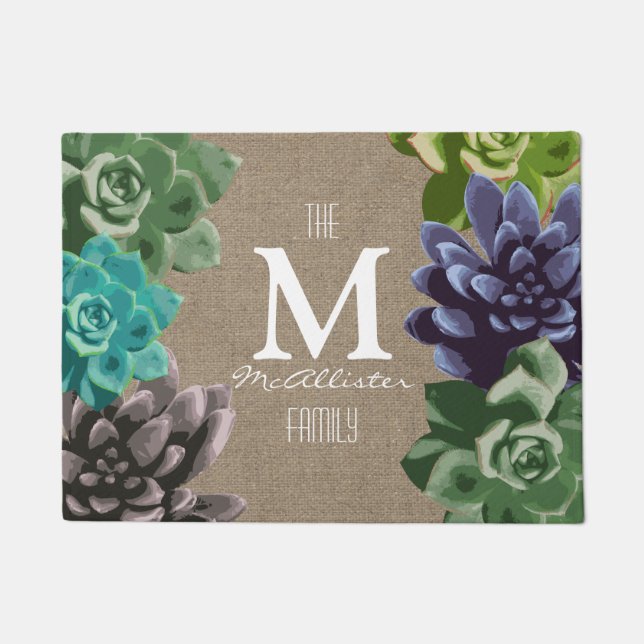 Succulents-Imitat-Leinwand - Familienname Fußmatte (Vorderseite)