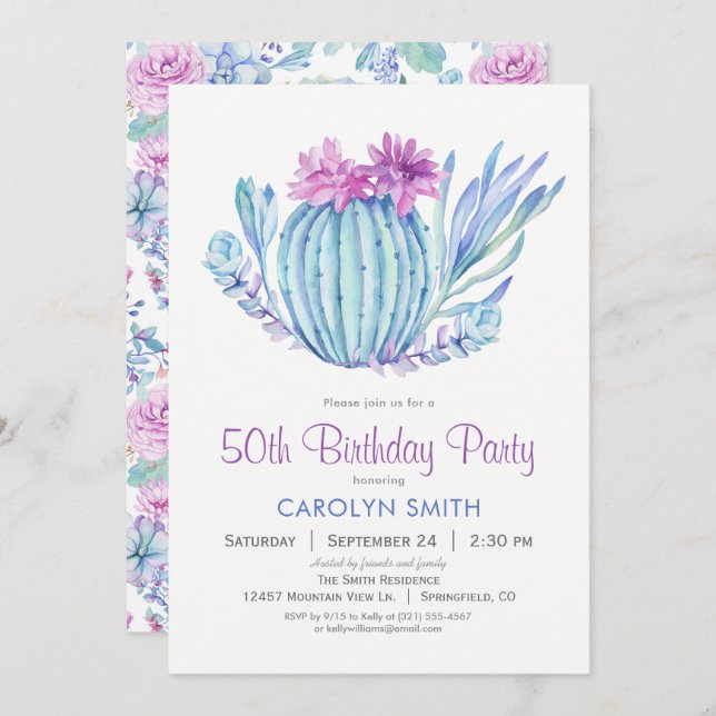 Succulents Invitation de fête d'anniversaire (Devant / Derrière)