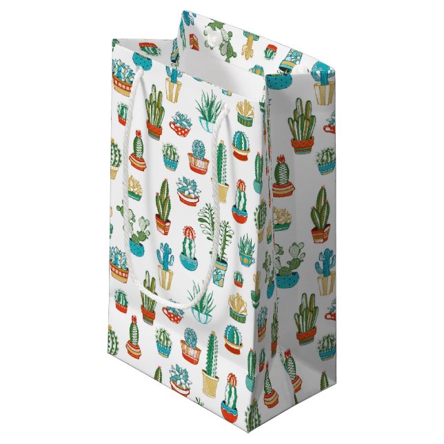 Succulents-Muster Kleine Geschenktüte (Vorderseite Schrägansicht)