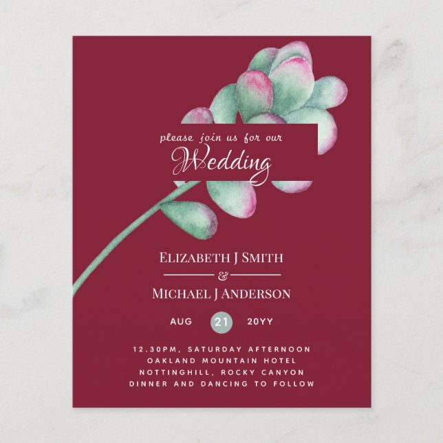 Succulents Pink Blush Mint Green Budget Hochzeit (Vorderseite)