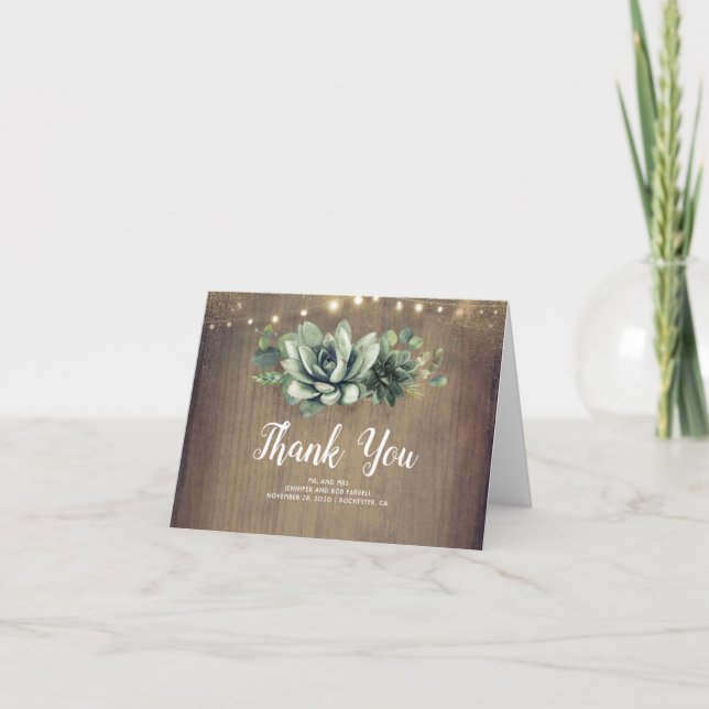 Succulents Rustic Country Wedding Vielen Dank Dankeskarte (Vorderseite)