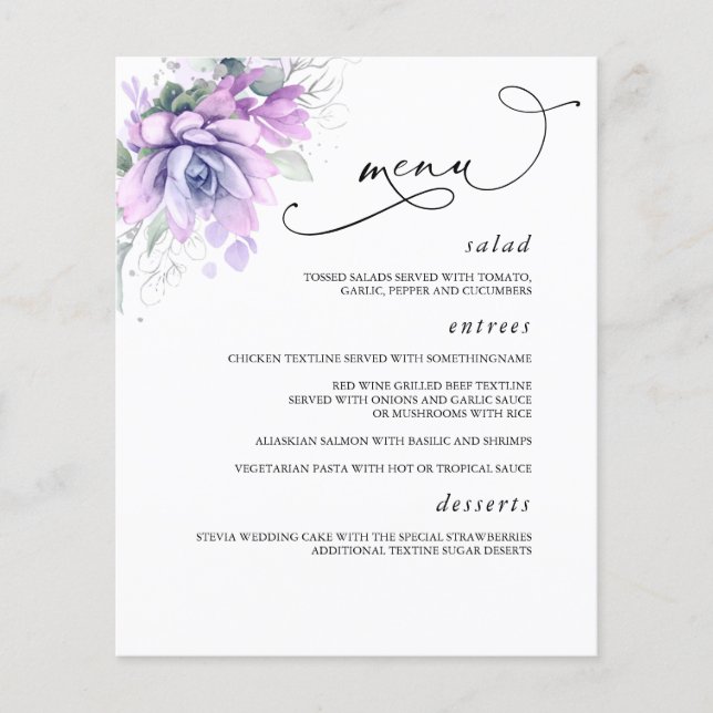 Succulents Silver Greenerity Wedding Menu Flyer (Vorne)