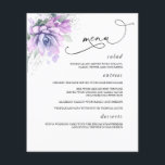Succulents Silver Greenerity Wedding Menu Flyer<br><div class="desc">Succulents grüne,  leichte lila Menükarten</div>