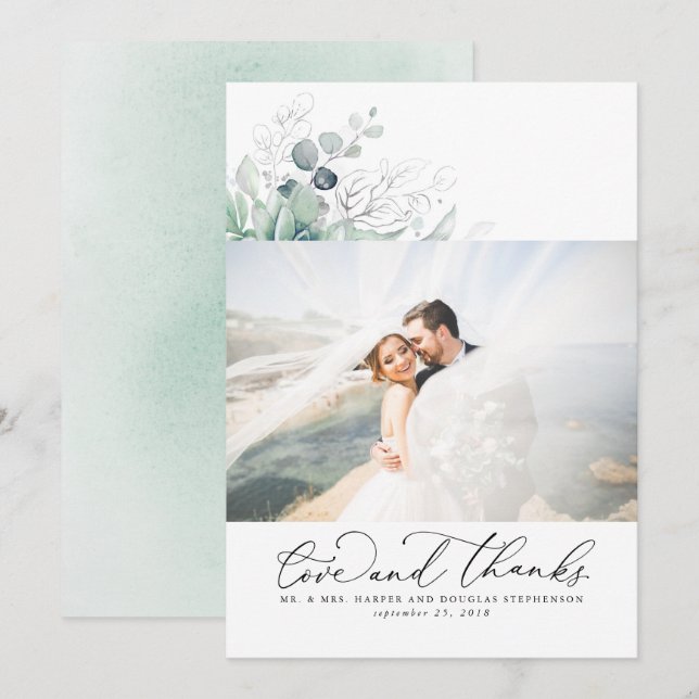 Succulents Silver Greenerity Wedding Vielen Dank Dankeskarte (Vorne/Hinten)