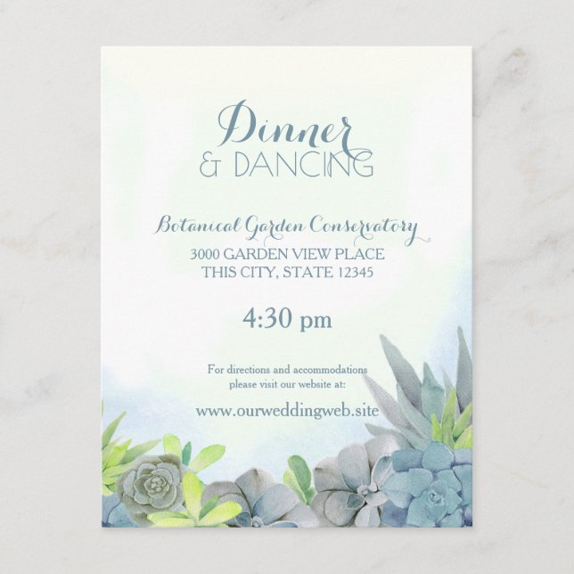 Succulents Steel Blue Wedding Water Begleitkarte (Vorderseite)