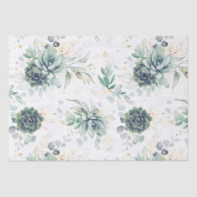 Succulents und Gold Eukalyptus Blätter Grüne Seidenpapier (Vorderseite)