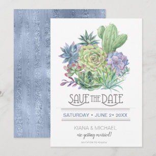 Succulents und Sparkle Save the Date Blue ID515 Einladung