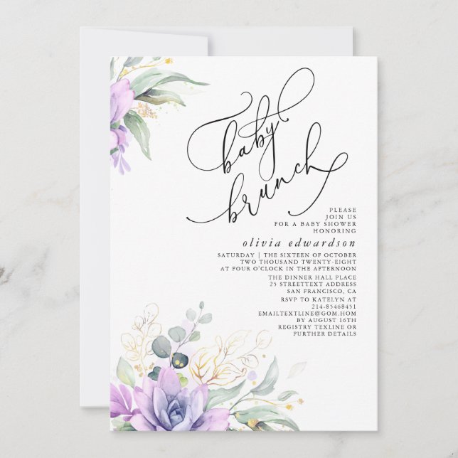 Succulents verdure Brunch Baby shower Invitation (Devant)