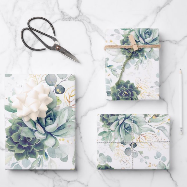Succulents Verdure et or Eucalyptus Feuille (Recto)