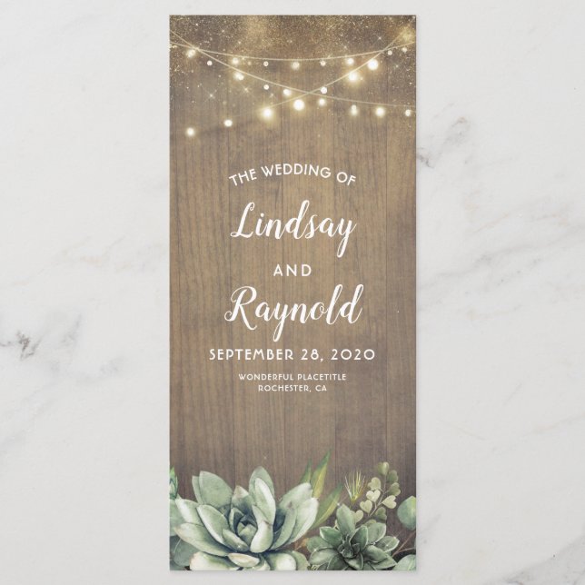 Succulents Verdure Rustique Mariage Programmes (Devant)